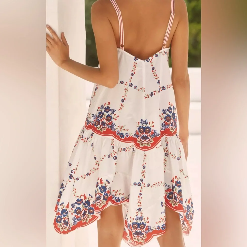 Anthropologie Celandine Plunge-neck Drop-waist Cotton midi Dress, Large - Picture 2 of 6